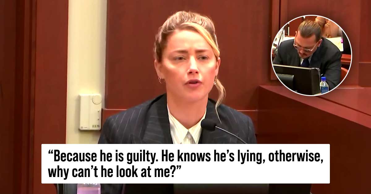 Amber Heard Says Johnny Depp Cannot Make Eye Contact with Her during the Trial because “He is Guilty”