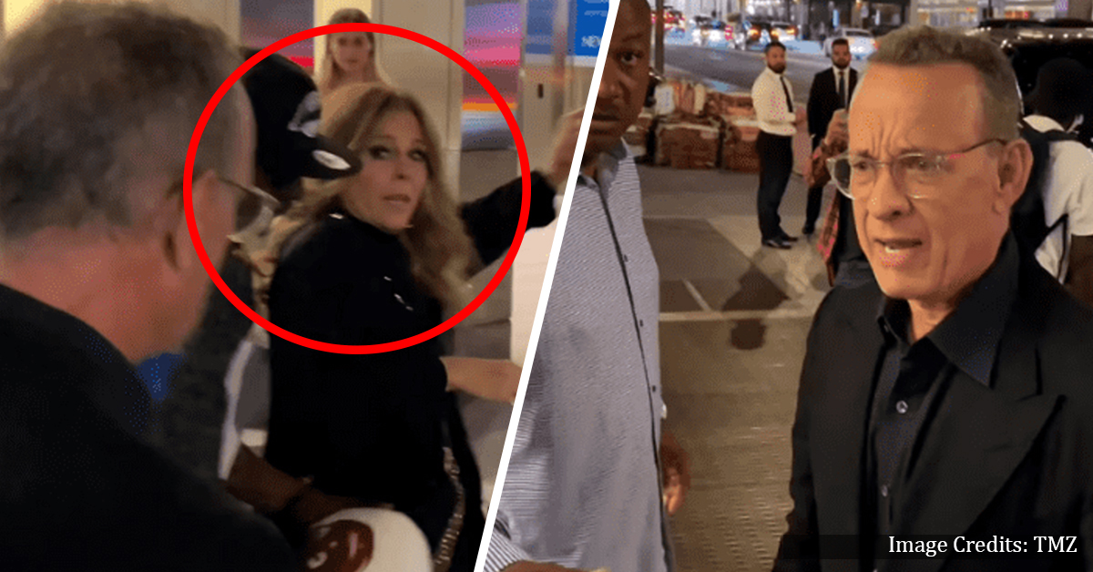 In a bizarre incident, Tom Hanks yells at fans to back off after nearly knocking his wife Rita over