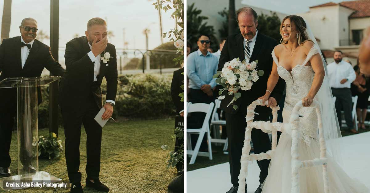 Bride who used a Wheelchair Surprised her Groom by Walking Down the Aisle on their Wedding Day