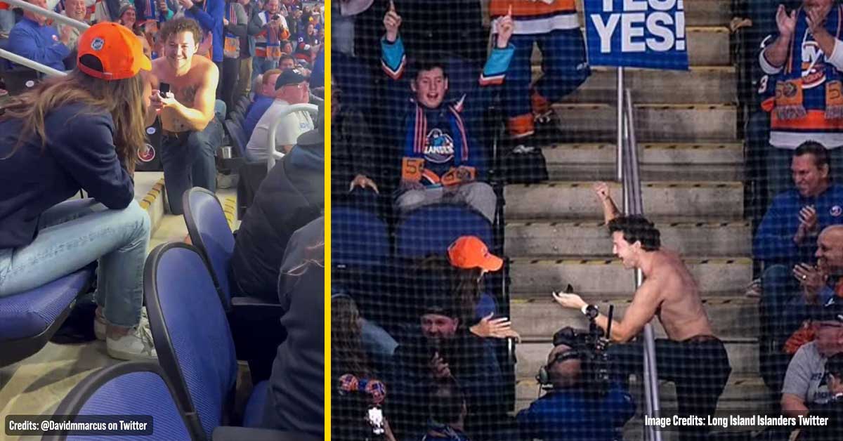 Topless Man Brutally Shut Down by Girlfriend After he tried to Propose at Islanders’ NHL Game
