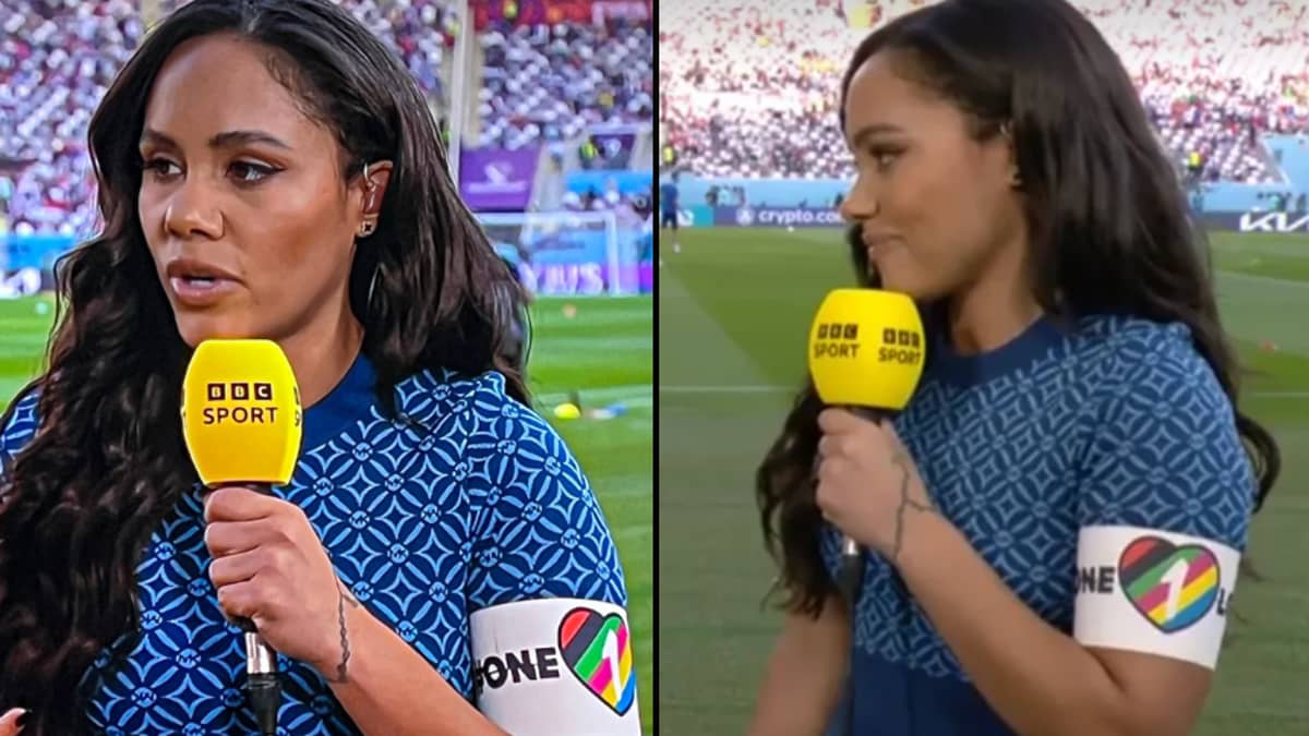 World Cup pundit Alex Scott was praised for wearing a One Love armband
