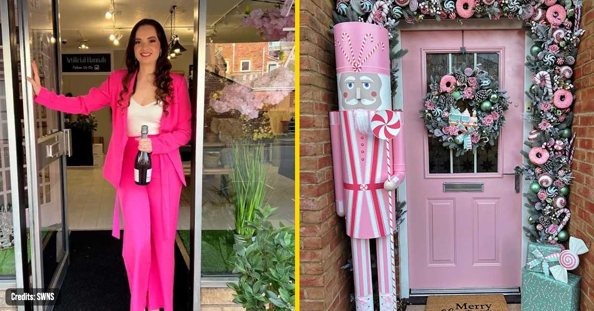 Woman Put £685 Pink Door Display and Left Neighbors Fuming for Going EXTRA with the Festive Spirits