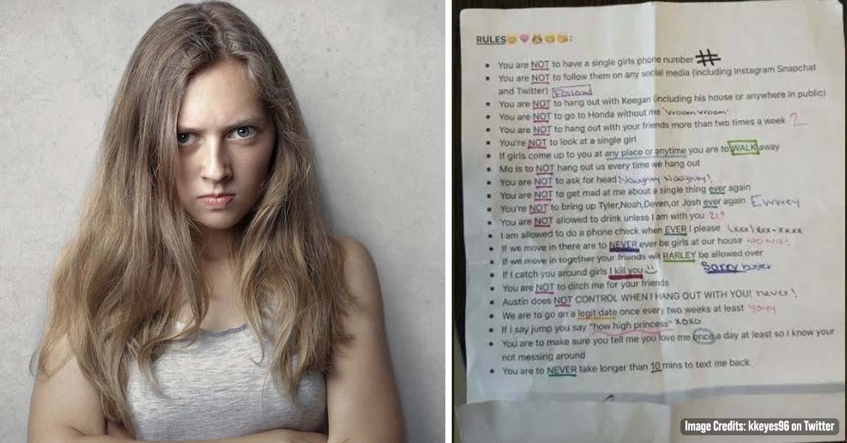 People Horrified after Controlling Woman Listed 22 Things Her Boyfriend is Banned from Doing