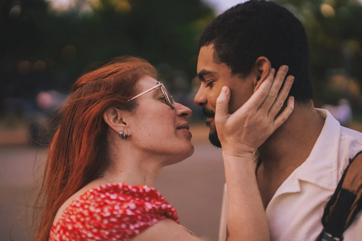 Couple connecting deeply outdoors while exploring their love language types.
